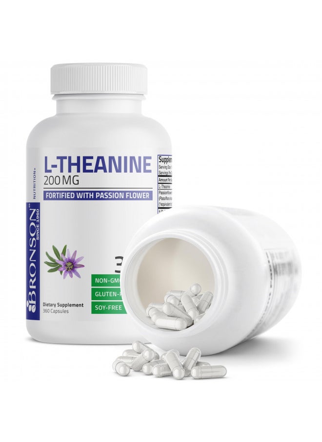 Bronson L-Theanine 200mg (Double-Strength) with Passion Flower Herb, Non-GMO Gluten-Free Soy-Free Stress Management Supplement, 360 Capsules
