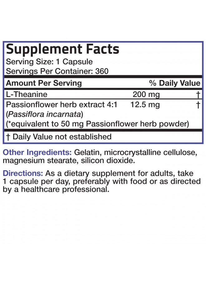 Bronson L-Theanine 200mg (Double-Strength) with Passion Flower Herb, Non-GMO Gluten-Free Soy-Free Stress Management Supplement, 360 Capsules