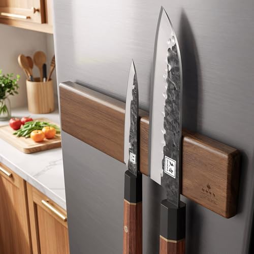 ENOKING Magnetic Knife Strips, Magnetic Knife Holder for Wall 10 Inch, Acacia Wood Knife Magnetic Strip Use as Knife Bar, Knife Holder for Kitchen Utensil Organizer, Without hooks - Image 4