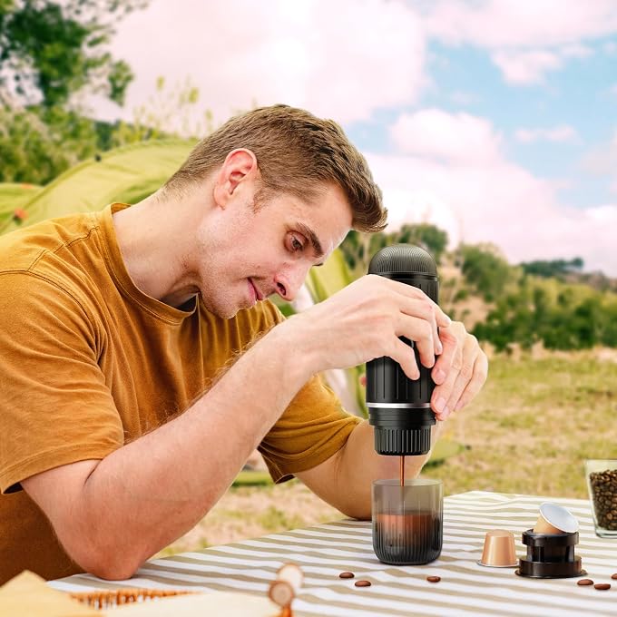 i cafilas Portable Espresso Machine Self-Heating | Battery Powered Coffee Maker for Camping without Electricity| 2-in-1 Ground Coffee&NS Capsule|19 Bar| USB-C Fast Charge| Black Coffee Maker for Car - Image 2