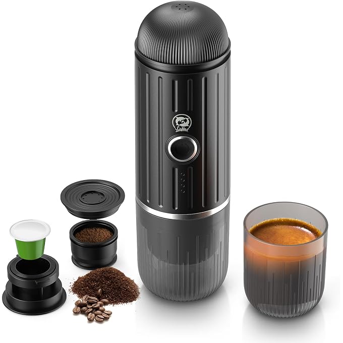 i cafilas Portable Espresso Machine Self-Heating | Battery Powered Coffee Maker for Camping without Electricity| 2-in-1 Ground Coffee&NS Capsule|19 Bar| USB-C Fast Charge| Black Coffee Maker for Car - Image 1