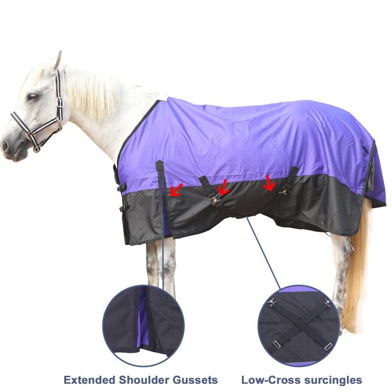 Gallopoff 600 Denier Rip-Stop Horse Rain Sheet Lightweight Waterproof and Breathable Turnout Horse Blanket (No Fill) Violet/Black 78 - Image 3