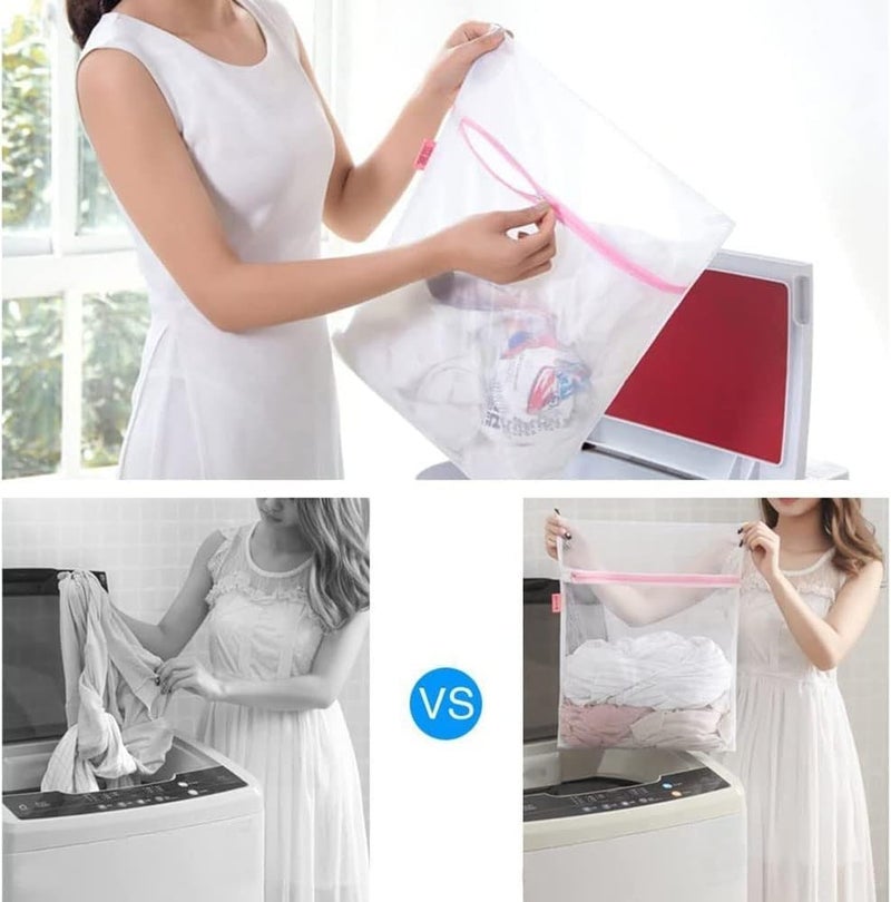 Sendria 6Pcs Mesh Laundry Bag Set with Zipper Closure Durable Polyester Wash Bags for Delicates Lingerie Socks Innerwear and Travel 3 Sizes Large Medium Small White 6 Set  - Image 4