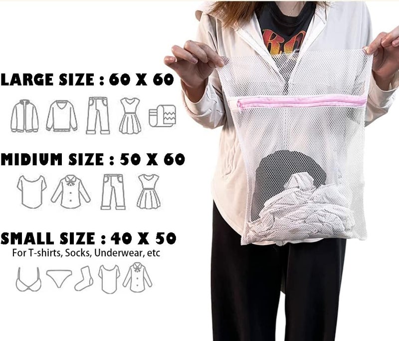 Sendria 6Pcs Mesh Laundry Bag Set with Zipper Closure Durable Polyester Wash Bags for Delicates Lingerie Socks Innerwear and Travel 3 Sizes Large Medium Small White 6 Set  - Image 2