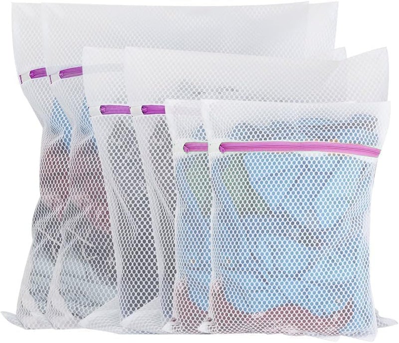 Sendria 6Pcs Mesh Laundry Bag Set with Zipper Closure Durable Polyester Wash Bags for Delicates Lingerie Socks Innerwear and Travel 3 Sizes Large Medium Small White 6 Set  - Image 1