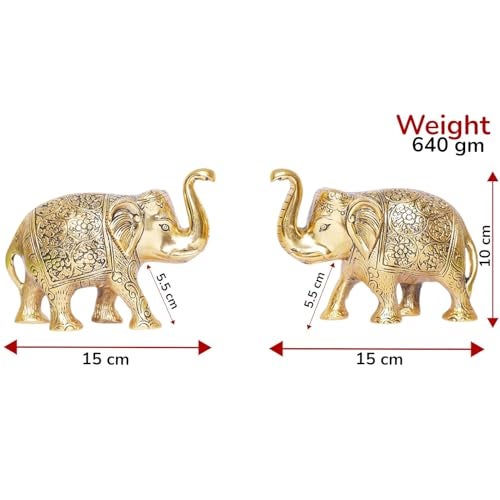 KridayKraft Metal Elephant Statue Medium Size Gold Polish 2 pcs Set for Showpiece Your Home,Office Table & Gift Article,Animal Decorative Showpiece Figurines..., Animal - Image 2