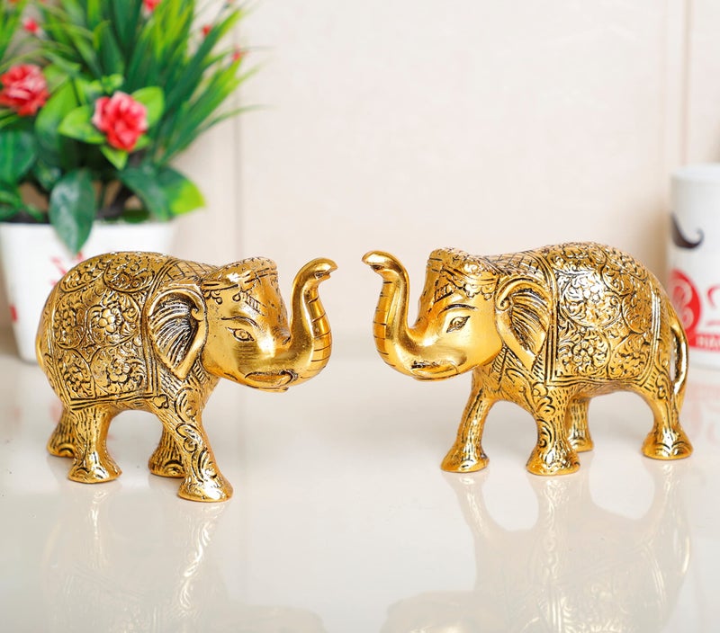 KridayKraft Metal Elephant Statue Medium Size Gold Polish 2 pcs Set for Showpiece Your Home,Office Table & Gift Article,Animal Decorative Showpiece Figurines..., Animal - Image 4