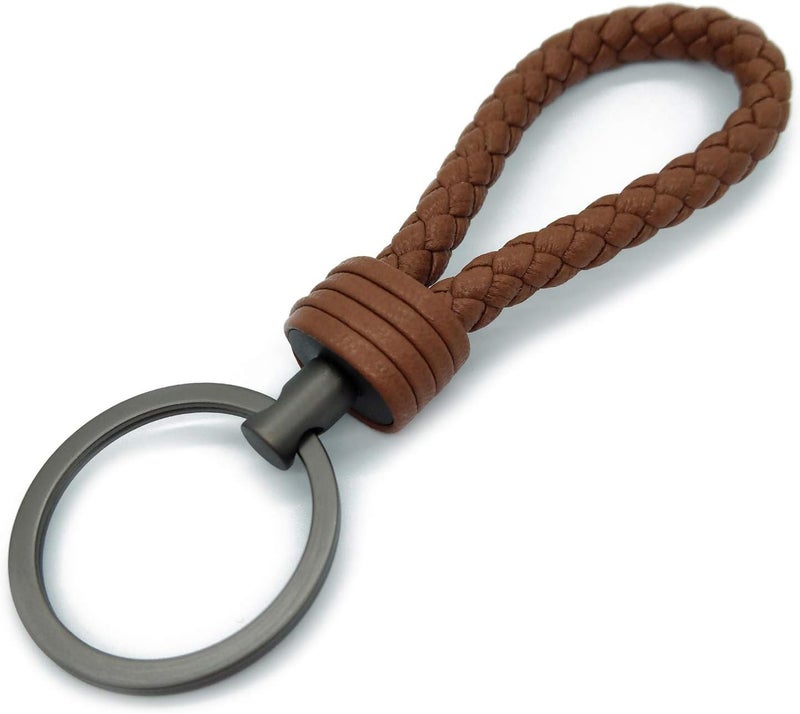 LABEN Handwoven Genuine Leather Keychain - Light Brown - Image 1