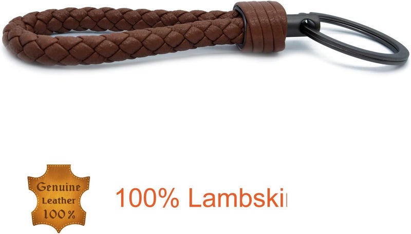 LABEN Handwoven Genuine Leather Keychain - Light Brown - Image 2