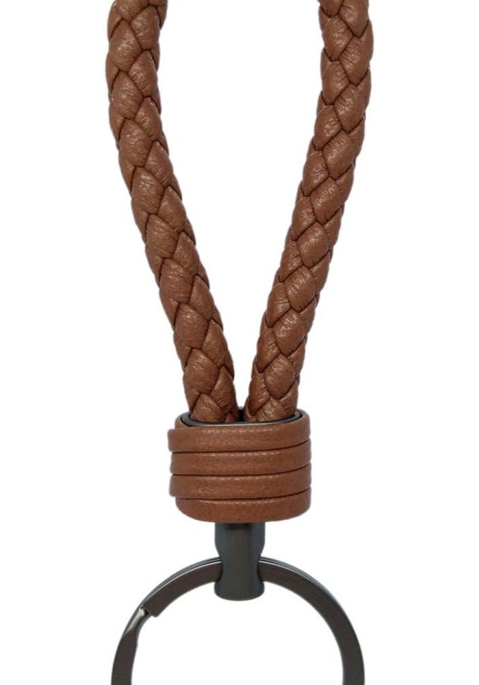 LABEN Handwoven Genuine Leather Keychain - Light Brown - Image 4