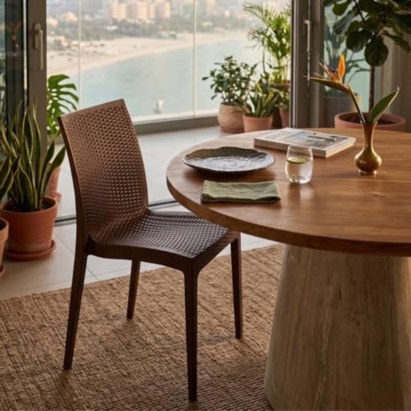 Modern Rattan Dining Chair, Outdoor and Indoor Wicker Chair, Lightweight Patio Seating Chair for Home, Balcony and Cafe Dark - Image 2