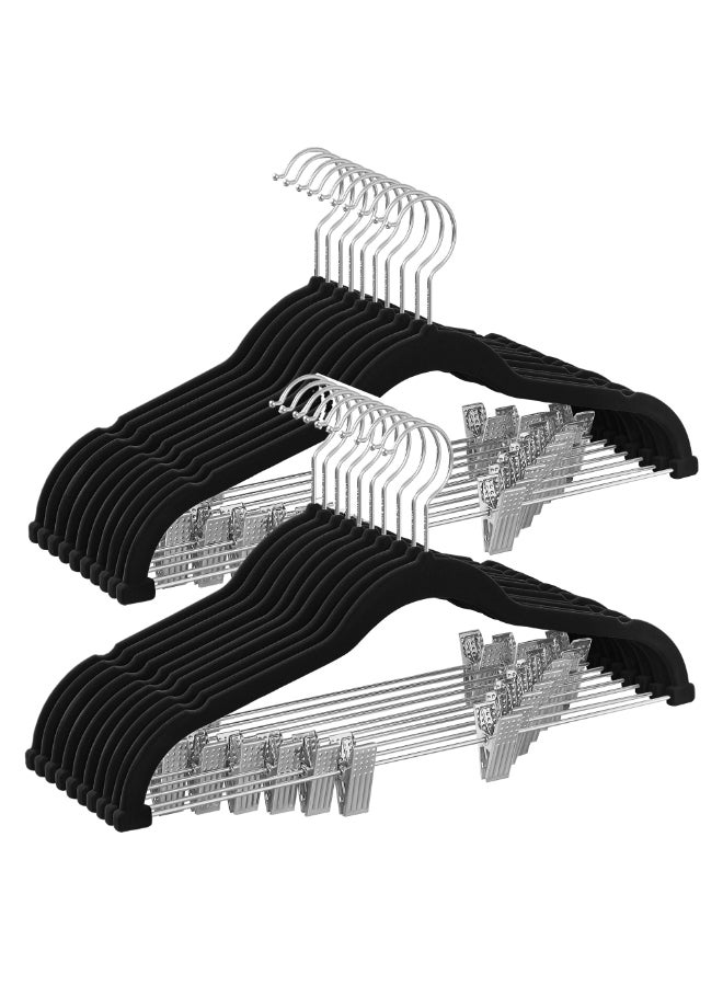 SONGMICS Trouser Hangers, Set of 20 Velvet Hangers with Adjustable Clips, 42.5 cm Long, Non-Slip, Space-Saving, for Skirts, Coats, Dresses, Black - Image 1