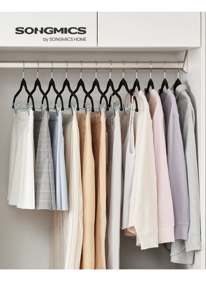 SONGMICS Trouser Hangers, Set of 20 Velvet Hangers with Adjustable Clips, 42.5 cm Long, Non-Slip, Space-Saving, for Skirts, Coats, Dresses, Black - Image 2