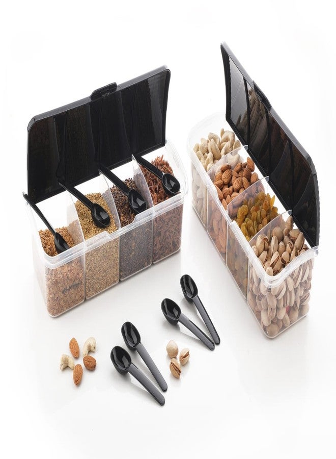 Finner Multipurpose Plastic 4 In 1 Container For Kitchen Storage, 4 Compartment Kitchen Container, Storage/Container Sets, Plastic Grocery Container (2 Pcs Contener Slim Black) - Image 1