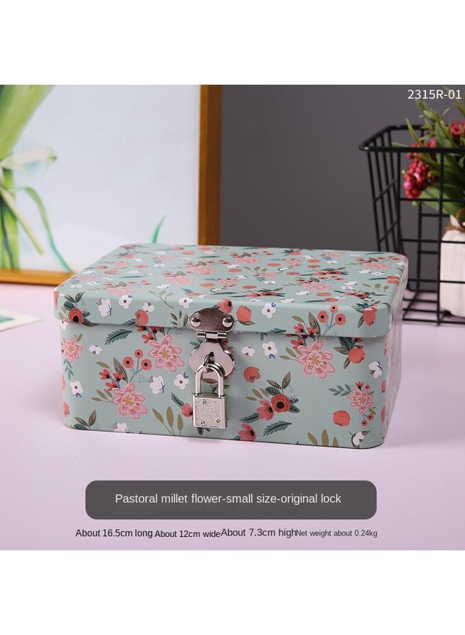 Bluejw New British Style Small Size Tinplate Storage Box Wrought Iron Desktop Finishing Box With Lock Kindergarten Gift Box - Image 1