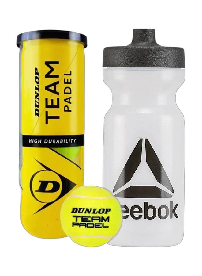 ريبوك مجموعة اللياقة البدنية - زجاجة مياه رياضية أساسية سعة 500 مل - زجاجة مياه رياضية خالية من مادة BPA ومضادة للتسرب للرجال والنساء - خفيفة الوزن وقابلة لإعادة الاستخدام، زجاجة ترطيب سوداء للسفر مع علبة كرات Dunlop Team Padel 3 - Image 1