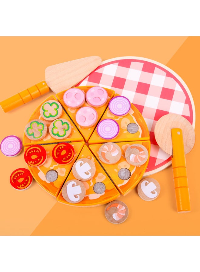 Children's Educational Early Education Wooden Playhouse Toy Combination Shape Simulation Vegetable Mushroom Pizza Chopping Party-Color:Pizza Chicele - Image 4