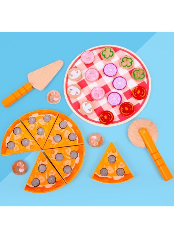 Children's Educational Early Education Wooden Playhouse Toy Combination Shape Simulation Vegetable Mushroom Pizza Chopping Party-Color:Pizza Chicele - Image 5