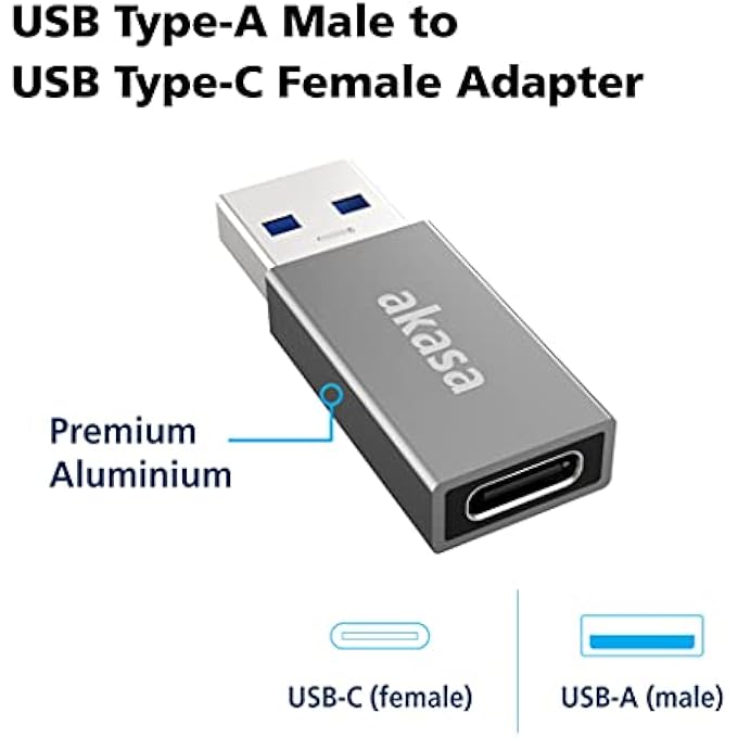 Akasa USB TYPE-A MALE TO USB TYPE-C FEMALE ADAPTER | USB 3.2 GEN 2 | UP TO 10 GBPS | SUPPORT FAST CHARGE | COMPATIBLE WITH LAPTOP, PHONE, TABLET, PC | 2 PACK | BLACK AND SPACE GRAY | AK-CBUB61-KT02 - Image 2
