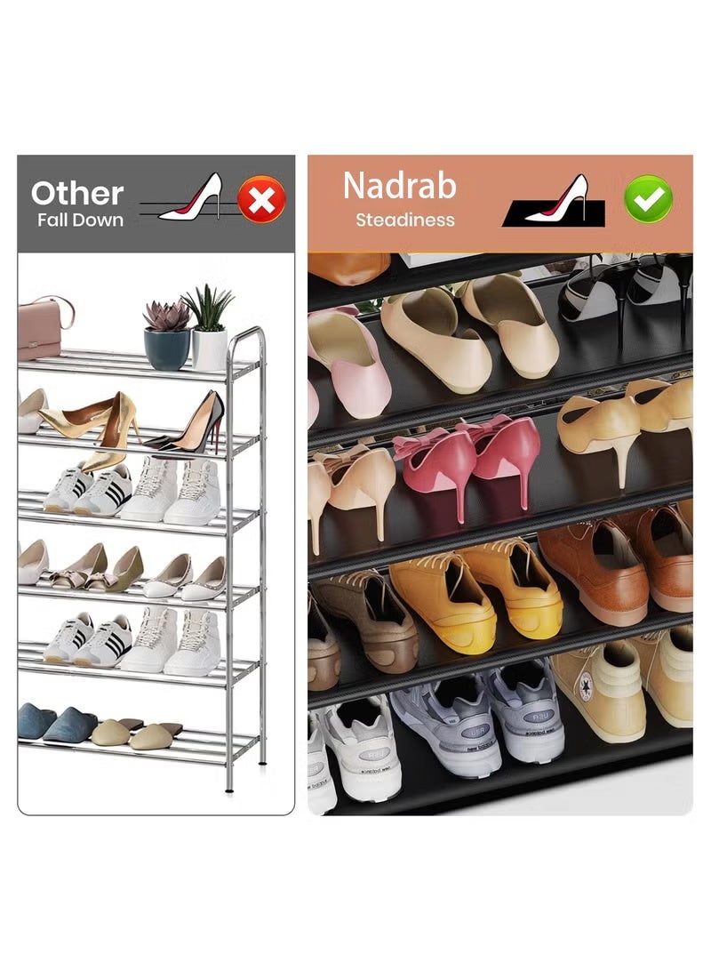 Nadrab 5 Tier Shoe Rack with Hook and Side Pocket,Shoe Organizer Space Saver Storage for 20-25 Pair Shoe Storage Shelf Sturdy Free Standing Long Shoe Rack Organizer for Closet,Entryway,Small Spaces - Image 2