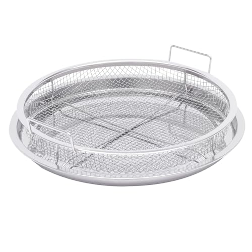 Alark Air Fryer Basket for Oven,2 Pieces Set Round Silver Mesh Basket with Handle Stainless Steel Crisper Tray Oven Crisper for French Fry/Chikan Food Roasting Grill Basket Dishwasher Safe - Image 1
