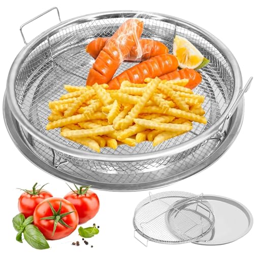 Alark Air Fryer Basket for Oven,2 Pieces Set Round Silver Mesh Basket with Handle Stainless Steel Crisper Tray Oven Crisper for French Fry/Chikan Food Roasting Grill Basket Dishwasher Safe - Image 3