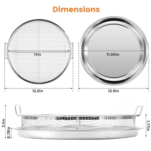 Alark Air Fryer Basket for Oven,2 Pieces Set Round Silver Mesh Basket with Handle Stainless Steel Crisper Tray Oven Crisper for French Fry/Chikan Food Roasting Grill Basket Dishwasher Safe - Image 4
