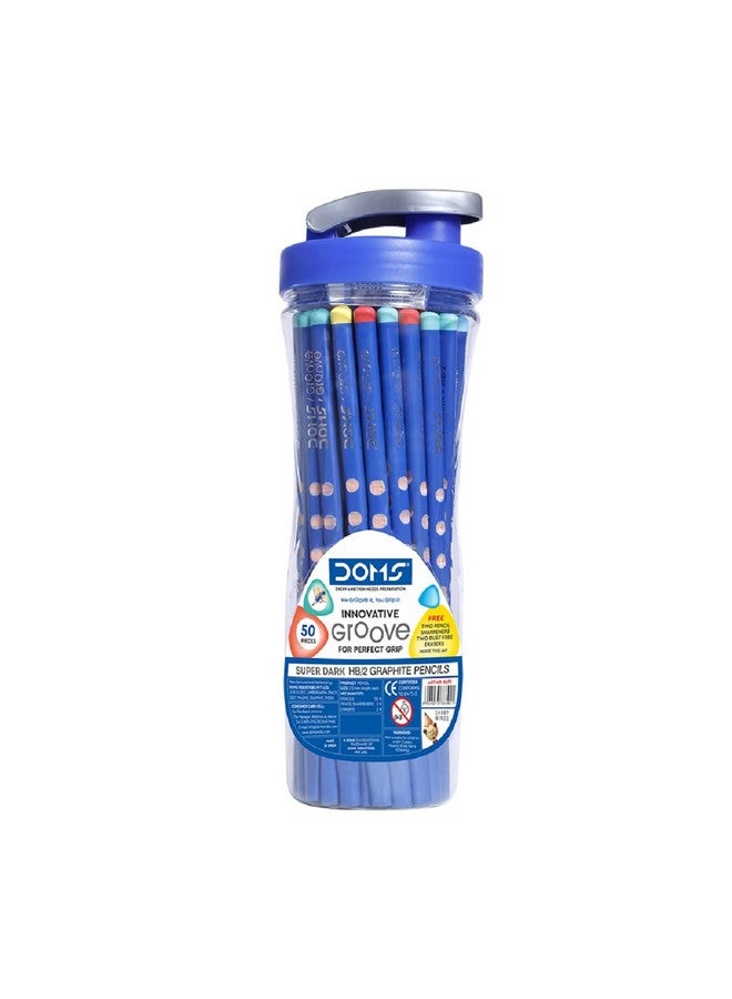 Doms Groove Super Dark HB/2 Graphite Pencils Jar Pack | 50 Pcs Pencils | Innovative Groove For Perfect Grip | Ideal For School & General Purpose | Perfect For Sketching & Drawing | Jar Pack of 1 - Image 1