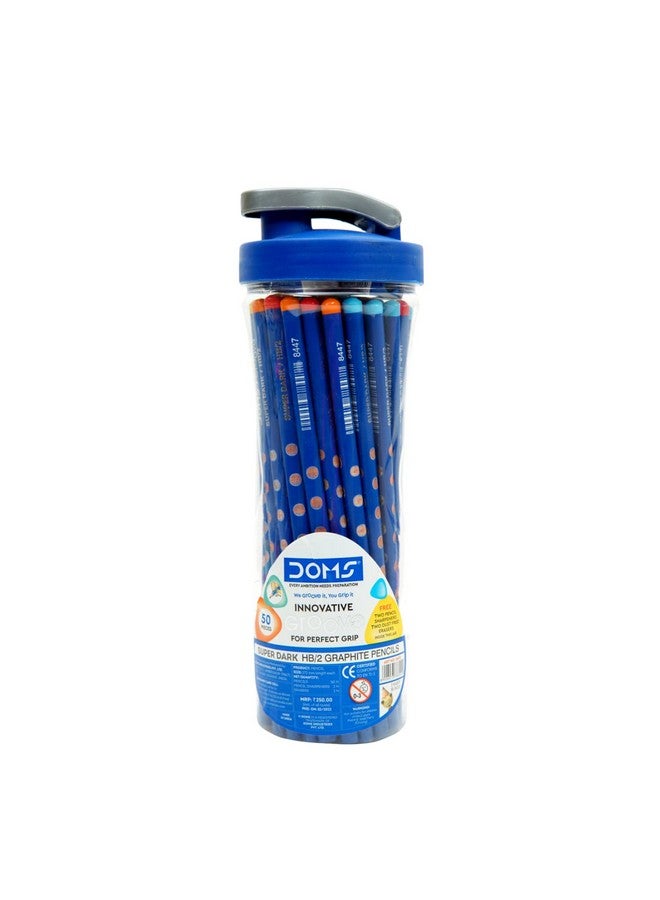 Doms Groove Super Dark HB/2 Graphite Pencils Jar Pack | 50 Pcs Pencils | Innovative Groove For Perfect Grip | Ideal For School & General Purpose | Perfect For Sketching & Drawing | Jar Pack of 1 - Image 2