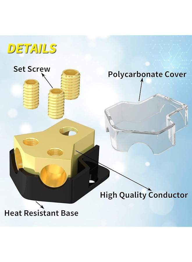 Excefore 2-Way Car Audio Power Distribution Block, 0/2/4 Gauge Input To 4/8/10 Gauge Output, Ground Distribution Block For Amplifiers In Auto, Car, And Boat Audio Systems - Image 3