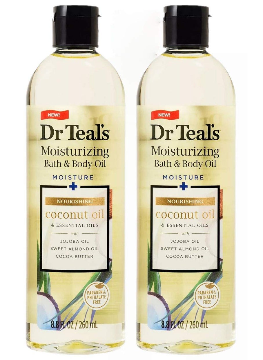 Dr Teal's Dr. Teals Coconut Bath & Body Oil Gift Set (2 Pack, 8.8oz Ea.) - Nourishing Coconut Essential Oils Blended with Sweet Almond Oil & Cocoa Butter - Paraben & Phthalate Free - at Home Spa Kit 