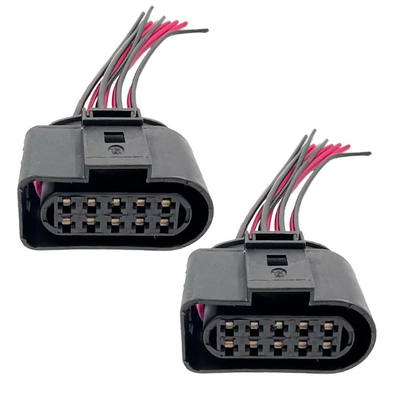 FainWan 2 Pack Headlight Wiring Pigtail Connector Plug Cable 10pin 1J0973735 Compatible with A3 A4S4 A5S5 A6S6 A8 Q3Q5Q7TT Bettle Bora Jetta Golf Passat