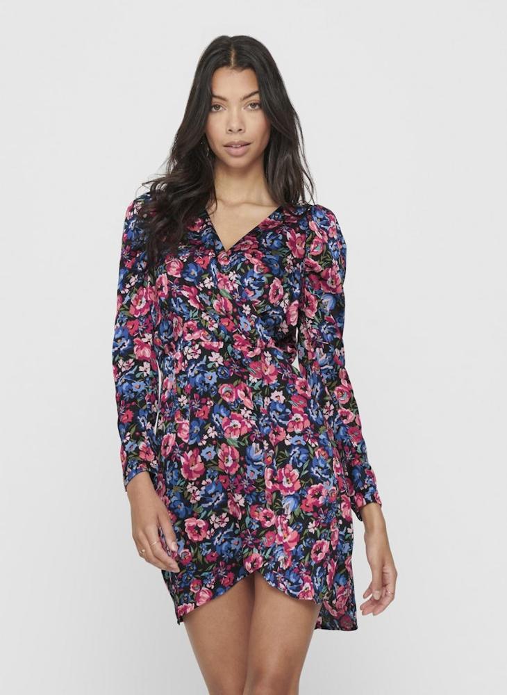 اونلي فستان بنقشة الزهور بفتحة أمامية متداخلة - Image 1