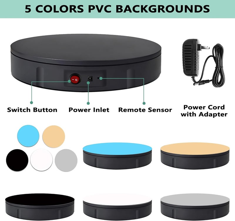 PROLEE 360 Degree Rotating Turntable 12 Inch, 350lbs Capacity for Photography, Heavy Duty, Automatic Remote Control Display Platform with 5 Colour Surface Covers and Carry Bag - Image 3