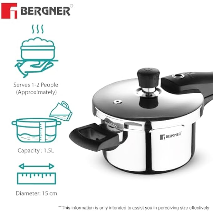BERGNER Argent Elements Triply 15 L Pressure Cooker With 3 Safety System And Pressure Indicator St - Image 4