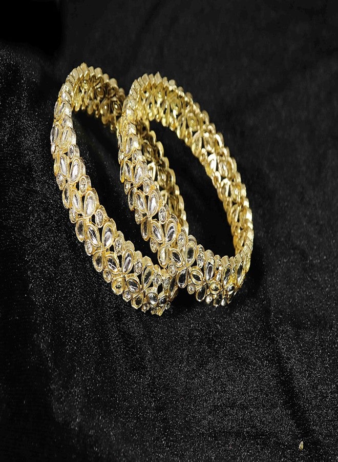 NMII Traditional Gold Plated Metal with American Diamond & Kundan Stone Work Bangles For Women & Girls | Kada For Women Stylish | Bangles For Wedding, Party, Occasion Wear-(MAH86-GoldSilver-2.6) - Image 3