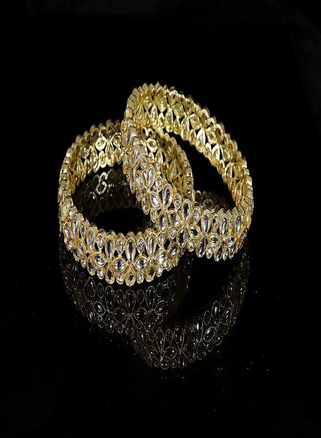 NMII Traditional Gold Plated Metal with American Diamond & Kundan Stone Work Bangles For Women & Girls | Kada For Women Stylish | Bangles For Wedding, Party, Occasion Wear-(MAH86-GoldSilver-2.6) - Image 2