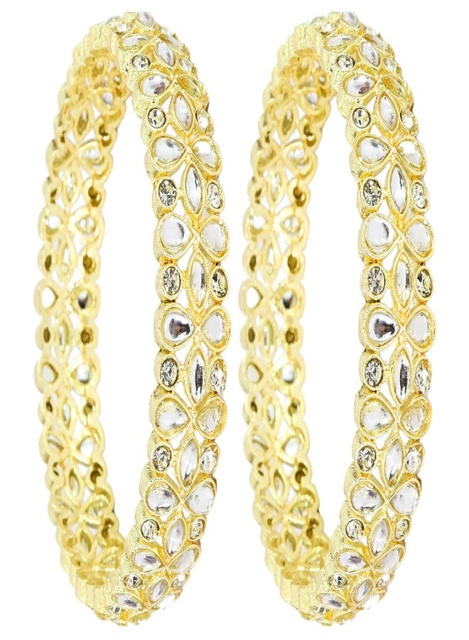 NMII Traditional Gold Plated Metal with American Diamond & Kundan Stone Work Bangles For Women & Girls | Kada For Women Stylish | Bangles For Wedding, Party, Occasion Wear-(MAH86-GoldSilver-2.6) - Image 1