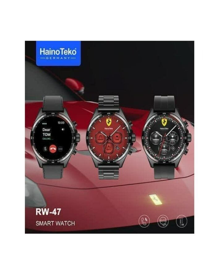 Haino Teko RW 47 AMOLED Large Round Screen Smartwatch with 3 Straps and Wireless Charger for Men Boys Black - Image 2