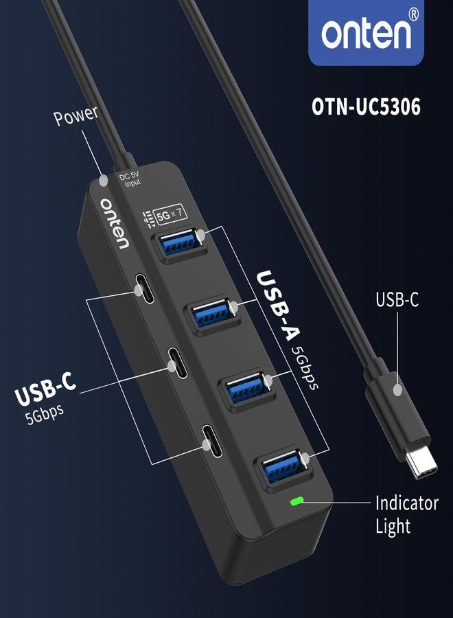 أونتن موزع USB-C من Onten، موزع USB-C من النوع C إلى USB-A 3.0، 7 منافذ USB-C مع كابل بطول 1 متر. - Image 4