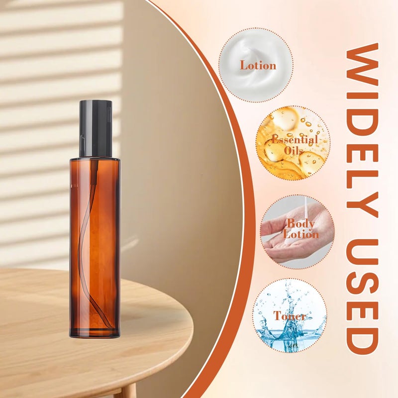 TOPWEL 2PCS 120ml/4oz Empty Refillable Amber Glass Lotion Pump Press Bottles Soap Dispensers Containers Jars with Black Cap for Foundation Cream Makeup Removel Oil Shampoo - Image 4
