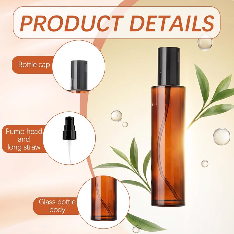 TOPWEL 2PCS 120ml/4oz Empty Refillable Amber Glass Lotion Pump Press Bottles Soap Dispensers Containers Jars with Black Cap for Foundation Cream Makeup Removel Oil Shampoo - Image 3