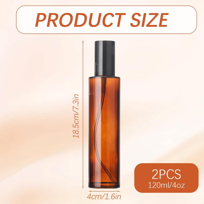 TOPWEL 2PCS 120ml/4oz Empty Refillable Amber Glass Lotion Pump Press Bottles Soap Dispensers Containers Jars with Black Cap for Foundation Cream Makeup Removel Oil Shampoo - Image 2