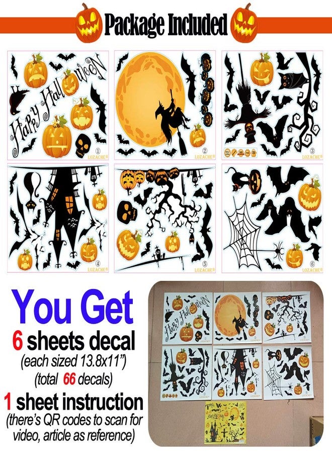 LOZACHE Happy Halloween Removable Wall Stickers Window Clings Art Decoration Vinyl Witch Bats Pumpkin Decals for Home Decor Indoor Outdoor - Image 3