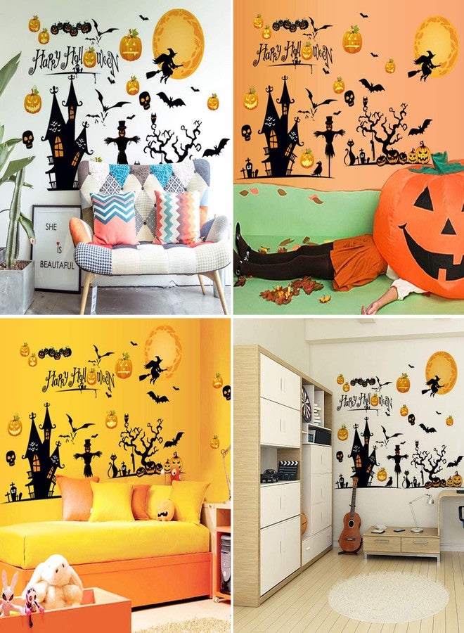 LOZACHE Happy Halloween Removable Wall Stickers Window Clings Art Decoration Vinyl Witch Bats Pumpkin Decals for Home Decor Indoor Outdoor - Image 2