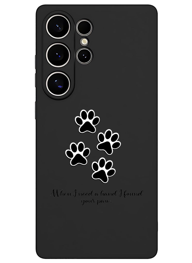 Theodor Protective Slim Fit Case Liquid Silicone Cover with Full Body Protection Anti-Scratch Shockproof Case For Samsung Galaxy S25 Ultra (Black) - paw print - Image 1