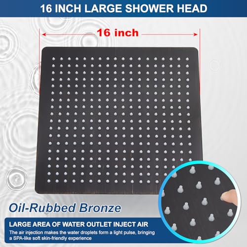 Midanya Rain Shower Head, Stainless Steel Large Rainfall Shower Head High Pressure, Bathroom Waterfall Square Showerhead, Ceiling or Wall Mount, Oil-Rubbed Bronze 16 Inch - Image 3