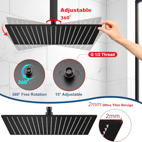 Midanya Rain Shower Head, Stainless Steel Large Rainfall Shower Head High Pressure, Bathroom Waterfall Square Showerhead, Ceiling or Wall Mount, Oil-Rubbed Bronze 16 Inch - Image 5