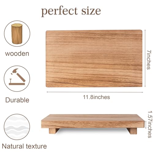 zoocatia Small Wood Tray Pedestal Stand Farmhouse Bathroom Decor Decorative Wooden Riser Kitchen Soap Dish Holder for Vanity, Counter, Sink, Large 11.8" x 7" - Brown - Image 2