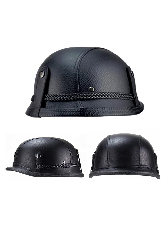 Helmet Motorcycle German Style Helmet Retro Motorcycle Half Helmet Skull Cap for Adult Men Women Vintage Open Face Half Shell Helmet for Cruiser Scooter Chopper (Black L) - Image 2